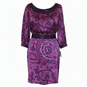Donna Morgan 100% Silk Shift Dress Violet Purple Pink Artsy Abstract Paisley